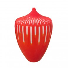 Orange and white glass urn form vase with incised modern design