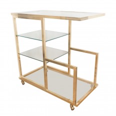 Brass and glass multi leveled rolling cart