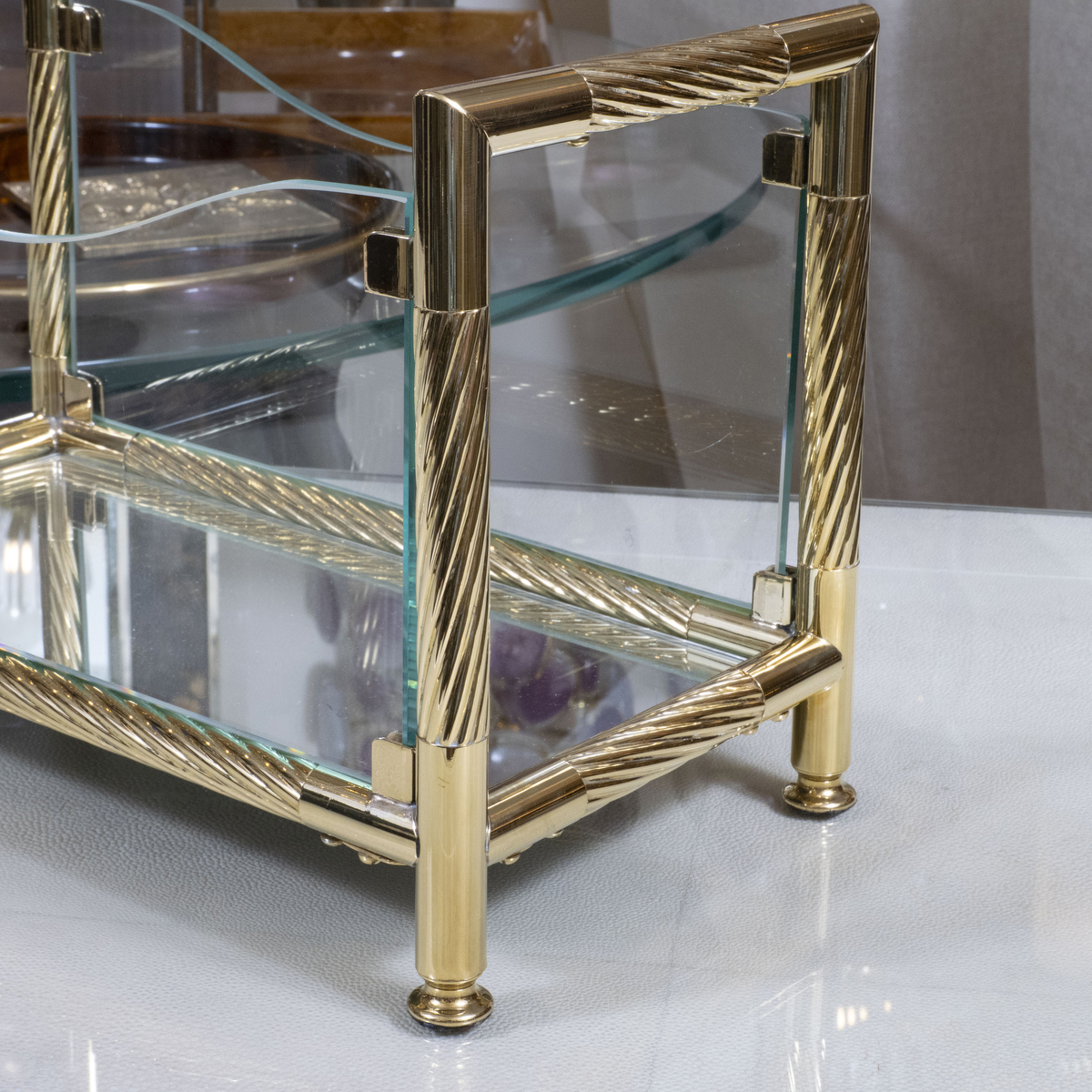 Petite brass and glass magazine rack | Magazine Racks | John Salibello