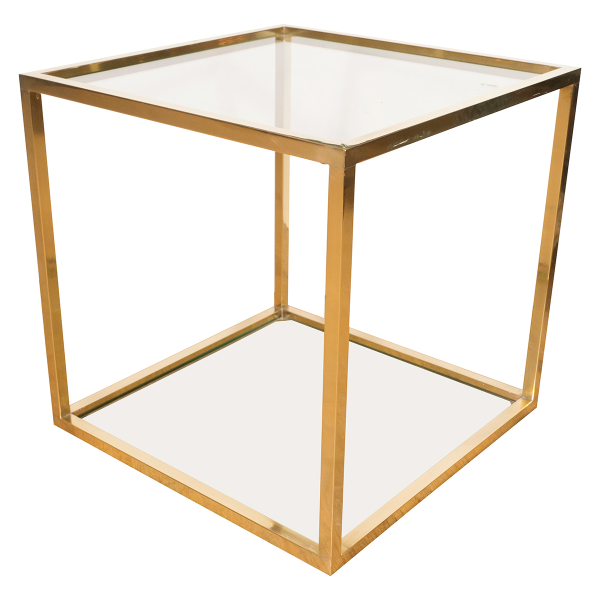 Petite Square Brass Glass Side Table, Square Glass End Table