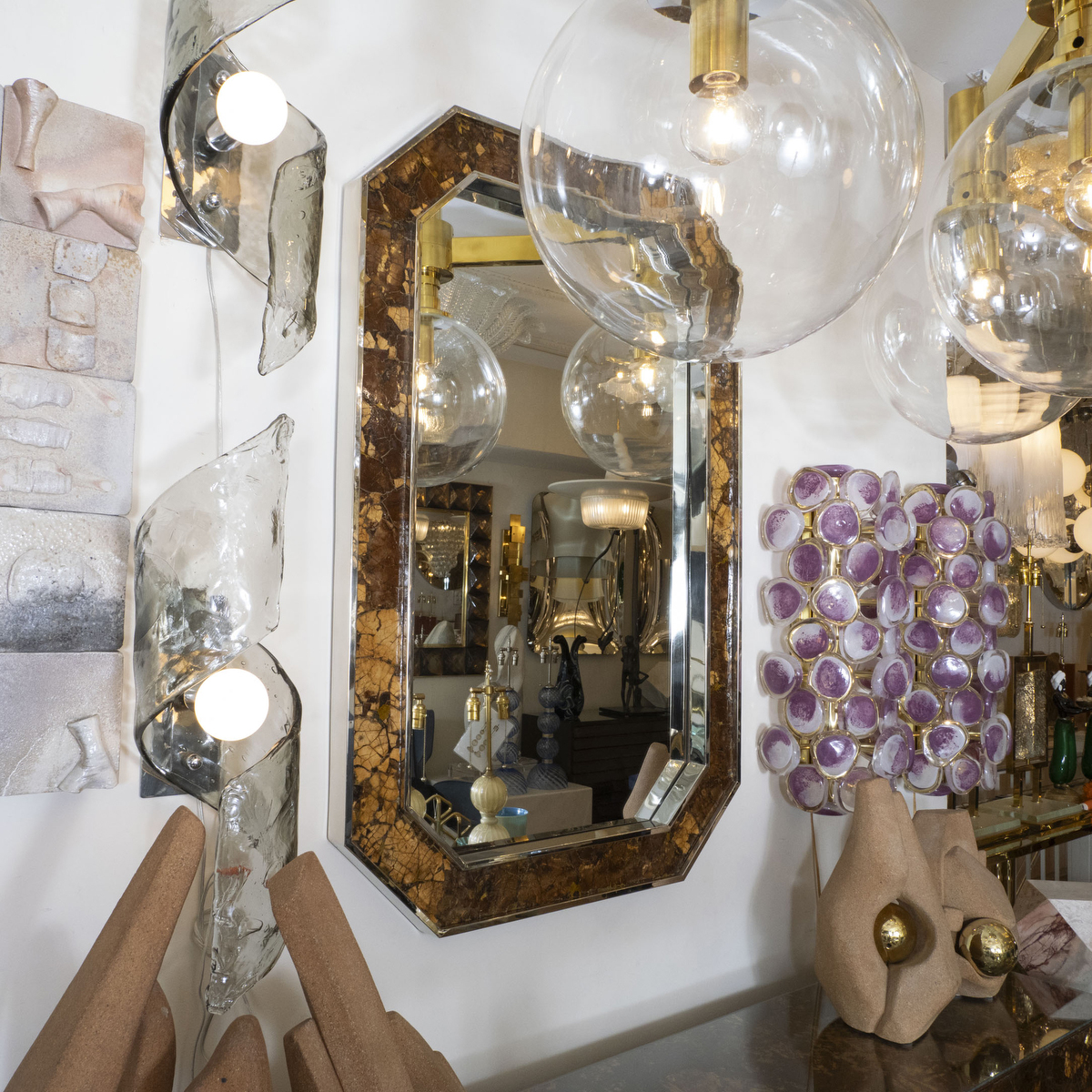 List. Mirror Octagonal chrome and coconut mirror | Wall | John Salibello