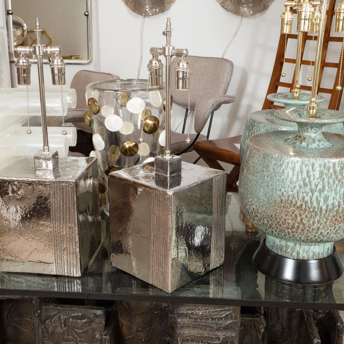 Pair of ceramic block lamps with metallic finish | Table Lamps | John ...
