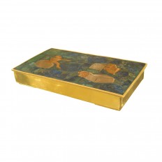 Brass, alpaca and copper inlaid stone box
