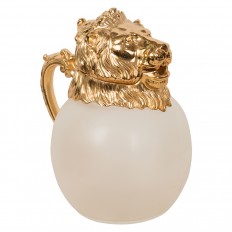 Brass and frosted glass lion pitcher 