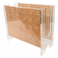 Rattan and Lucite magazine rack