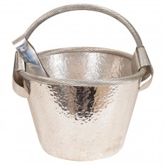 Repoussed silver plated ice bucket and tongs