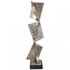 Tall silvered bronze abstract cantilevered sculpture