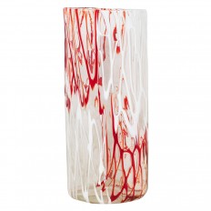Clear Murano tall vase with red and white design