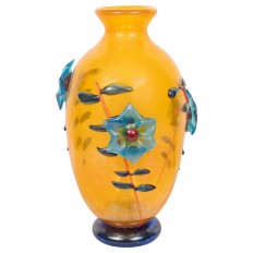 Iridescent orange Murano glass vase