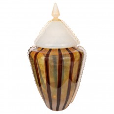 Large gold and amber striped Murano covered jar 