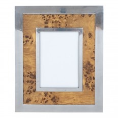 Rectangular nickel and burl wood picture frame