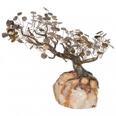 Bronze tree sculpture with rocky base