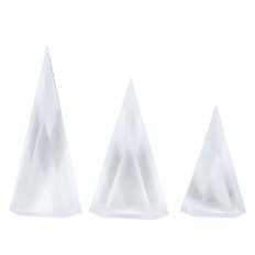 Trio of facet cut Lucite triangular sculptures 