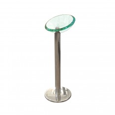 Polished nickel standing ashtray with bowl form glass