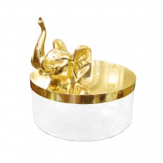 Circular glass box with brass elephant cover 