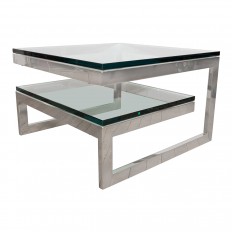 Two tier nickel and glass interwoven side table