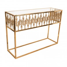 Rectangular brass and glass console