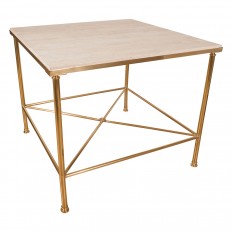 Pair of brass side tables with travertine tops