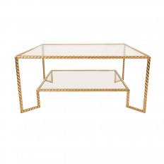 Two tier brass and glass coffee table