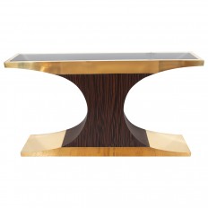 T form brass, wood and Lucite console