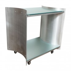 Aluminum and frosted glass rolling side table 