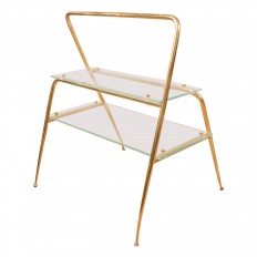 Two shelf brass and glass side table