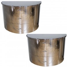 Pair of floating chrome and black glass tables