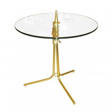 Round glass side table with decorative brass tripod base