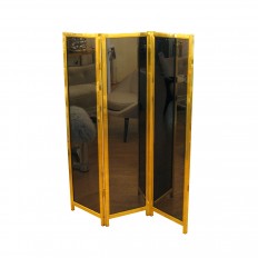 Three panel brass and smoked mirror screen