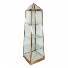 Pyramidal brass and glass three shelf cabinet