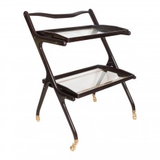 Two tiered ebonized wood and glass rolling cart