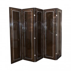 Brown lacquered five panel screen