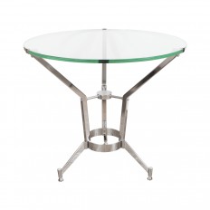 Circular nickel and glass tripod side table