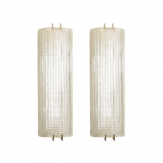 Pair of Ribbed Murano Glass Sconces