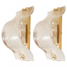 Pair of brass sconces with lattimo glass shades