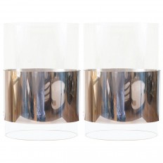 Pair of clear glass oval lamps with chrome banding