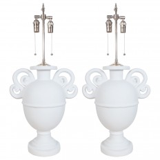 Pair of white plaster urn form table lamps