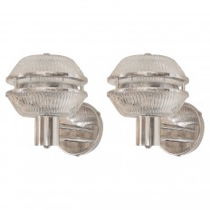 Pair of nickel and glass lantern form sconces