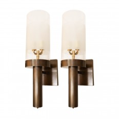 Pair of large bronze single arm sconces 
