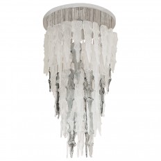 Circular nickel chandelier with tiers of cascading glass