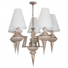 Patinated metal and Lucite five arm chandelier 
