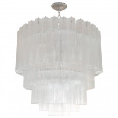 Tiered nickel chandelier composed of tubular shades