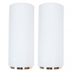 Pair of opaque white glass and brass sconces 