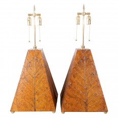 Pair of unusual table lamps with tobacco leaf design