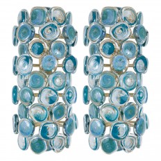 Pair of brass sconces with blue glass disks