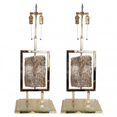 Pair of textured brass and glass lamps