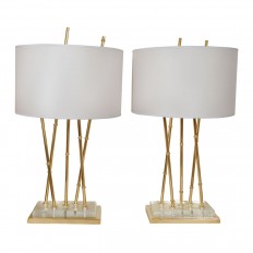 Pair of brass faux bamboo and glass table lamps