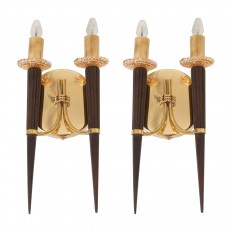 Pair of brass torch form sconces