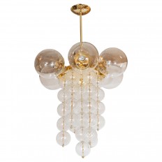 Brass chandelier with multiple glass ball elements