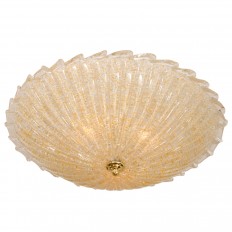 Fluted gold flecked Murano glass flush mount fixture